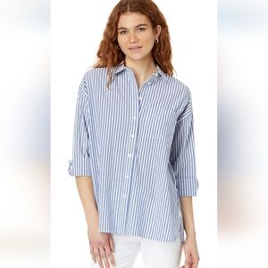 Madewell blue and white striped button up collared shirt sz XL